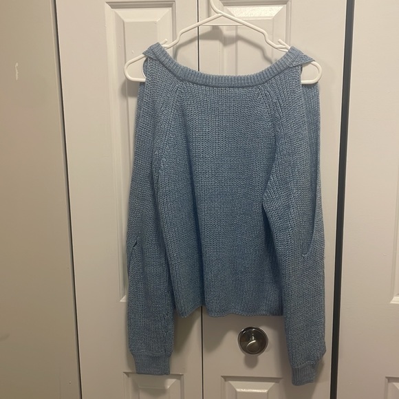 NWT Lulus Artfully Inclined Dusty Blue Cold Shoulder Sweater - Picture 5 of 7